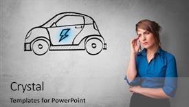  Presentation with electric car - Amazing theme having person thinking about electric car backdrop and a light gray colored foreground