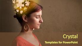  Presentation with 3d person thinking - Colorful PPT theme enhanced with person thinking with glowing puzzle backdrop and a tawny brown colored foreground