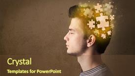  Presentation with puzzle - Presentation theme featuring person thinking with glowing puzzle background and a tawny brown colored foreground