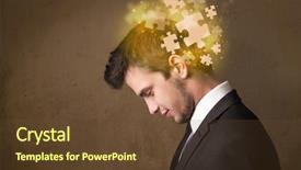  Presentation with thinking brain - Cool new PPT layouts with person thinking with glowing puzzle backdrop and a tawny brown colored foreground