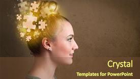  Presentation with thinking - Slide set consisting of head puzzles - young person thinking with glowing background and a tawny brown colored foreground