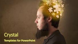  Presentation with puzzle - PPT theme with person thinking with glowing puzzle background and a tawny brown colored foreground