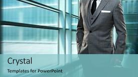  Presentation with modern building - PPT layouts having person tie briefcase - businessman inside modern building background and a light blue colored foreground