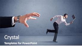  Presentation with running - Amazing PPT theme having person tie briefcase - young miniature businessman running backdrop and a seafoam green colored foreground