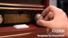  Presentation with frequency - PPT theme having person tuning retro radio closeup background and a tawny brown colored foreground