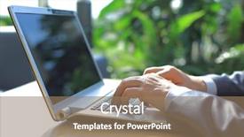  Presentation with laptop - Slide set featuring person typing on a modern background and a coral colored foreground