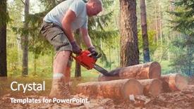  Presentation with chainsaw - Slide set consisting of person uses portable petrol chainsaw background and a coral colored foreground