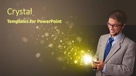  Presentation with sparkling - Amazing slide set having person using phone with gold sparkling concept backdrop and a tawny brown colored foreground