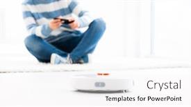  Presentation with control - Theme with person-using-remote-control-robot background and a white colored foreground