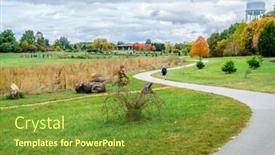  Presentation with walking trail - PPT theme enhanced with person-walking-on-the-trail background and a tawny brown colored foreground