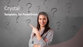  Presentation with question marks - PPT theme featuring person with question marks background and a gray colored foreground
