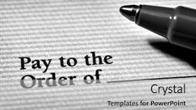  Presentation with mystery person - Slide set featuring person writing check with pen background and a light gray colored foreground