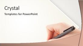  Presentation with writing pen - Theme having person writing on a plain background and a  colored foreground