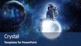  Presentation with fantasy full moon in night - Theme having personages - astronaut sit on full moon background and a ocean colored foreground