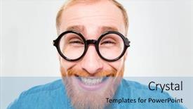  Presentation with positive and motivated - Presentation having personages - funny positive cheerful bearded young background and a light blue colored foreground