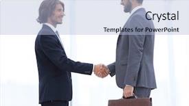  Presentation with young - Slides enhanced with personages - two young businessmen greet background and a  colored foreground