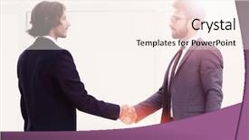  Presentation with german shepherd two young puppys - Audience pleasing presentation design consisting of personages - two young businessmen greet backdrop and a  colored foreground