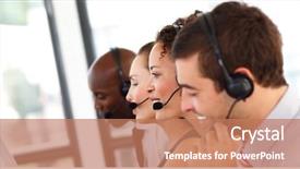  Presentation with call center - PPT theme consisting of personal assistant - attractive young businesswoman working background and a  colored foreground