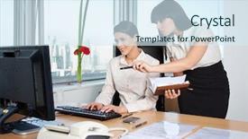  Presentation with women in office - Slide deck having personal assistant - two female business women background and a sky blue colored foreground