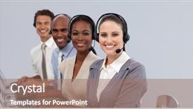  Presentation with personal - PPT theme featuring personal assistant - young business people with headset background and a  colored foreground