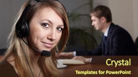  Presentation with worried young female college student - PPT layouts with personal assistant - young female talk by headset background and a  colored foreground