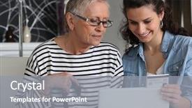  Presentation with helping - Theme enhanced with personal assistant - young woman helping senior woman background and a gray colored foreground