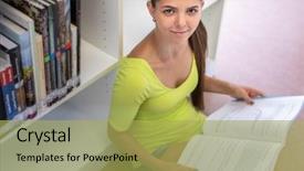  Presentation with highschool - Beautiful presentation theme featuring personal best - cute female university highschool student backdrop and a yellow colored foreground