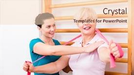  Presentation with therapeutic - Cool new PPT theme with personal best - senior patient doing therapeutic rehabilitation backdrop and a lemonade colored foreground