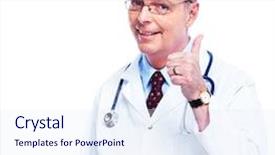  Presentation with physician - PPT theme featuring personal best senior - happy doctor physician isolated background and a  colored foreground