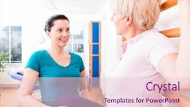  Presentation with older woman - Slides having personal best senior - physio doing leg workout background and a lemonade colored foreground