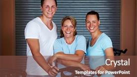  Presentation with cutout paper people standing around globe holding hands - PPT layouts with personal best senior - three happy people standing background and a tawny brown colored foreground