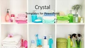  Presentation with accessories - PPT layouts consisting of personal care products - bath accessories on shelfs background and a sky blue colored foreground