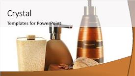  Presentation with bathroom - Amazing PPT theme having personal care products - bathroom set isolated on white backdrop and a  colored foreground