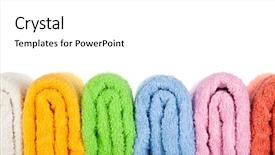  Presentation with colorful - Colorful PPT theme enhanced with personal care products - colorful towels isolated on white backdrop and a white colored foreground