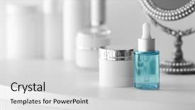  Presentation with personal care products - Beautiful slide deck featuring personal care products - cream and bottle of perfume backdrop and a light gray colored foreground