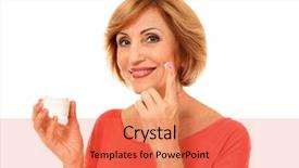  Presentation with personal care products - Cool new presentation theme with personal care products - portrait of senior woman applying backdrop and a coral colored foreground