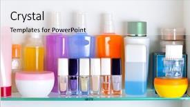  Presentation with personal care products - Theme having personal care products - white bathroom shelf with cosmetics background and a sky blue colored foreground