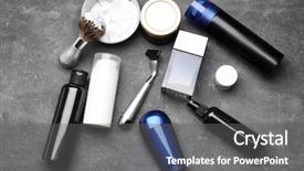  Presentation with personal care products - Colorful slide set enhanced with personal care products for men backdrop and a gray colored foreground