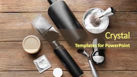  Presentation with personal care - Audience pleasing slide deck consisting of personal care products for men backdrop and a tawny brown colored foreground