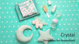  Presentation with baby color - PPT layouts featuring personal choice - composition with baby accessories background and a seafoam green colored foreground