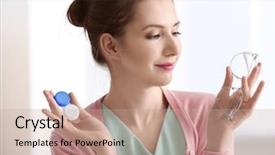  Presentation with plastic container - Amazing slides having personal choice - woman holding plastic container backdrop and a  colored foreground