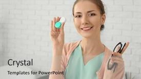  Presentation with plastic container - PPT theme enhanced with personal choice - woman holding plastic container background and a light gray colored foreground