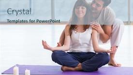  Presentation with coach - Slide set consisting of personal coach helping during yoga session background and a lemonade colored foreground