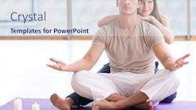  Presentation with coach - Presentation theme featuring personal-coach-helping-during-yoga background and a sky blue colored foreground