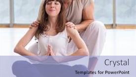  Presentation with coach - Beautiful slides featuring personal-coach-helping-during-yoga backdrop and a light blue colored foreground