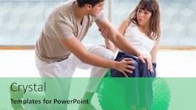  Presentation with gym ball - Slide deck with personal-coach-helping-woman background and a ocean colored foreground