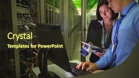  Presentation with wave analyzer - Slide deck with personal computer in server room background and a tawny brown colored foreground