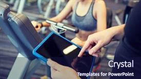  Presentation with exercise bike - PPT layouts featuring communication network training - sport fitness lifestyle technology background and a navy blue colored foreground