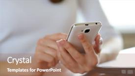  Presentation with mobile phone in woman hand - Audience pleasing PPT layouts consisting of personal data assistant - woman using her mobile smart backdrop and a  colored foreground