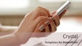  Presentation with mobile home - Cool new PPT theme with personal data assistant - woman using her mobile smart backdrop and a coral colored foreground